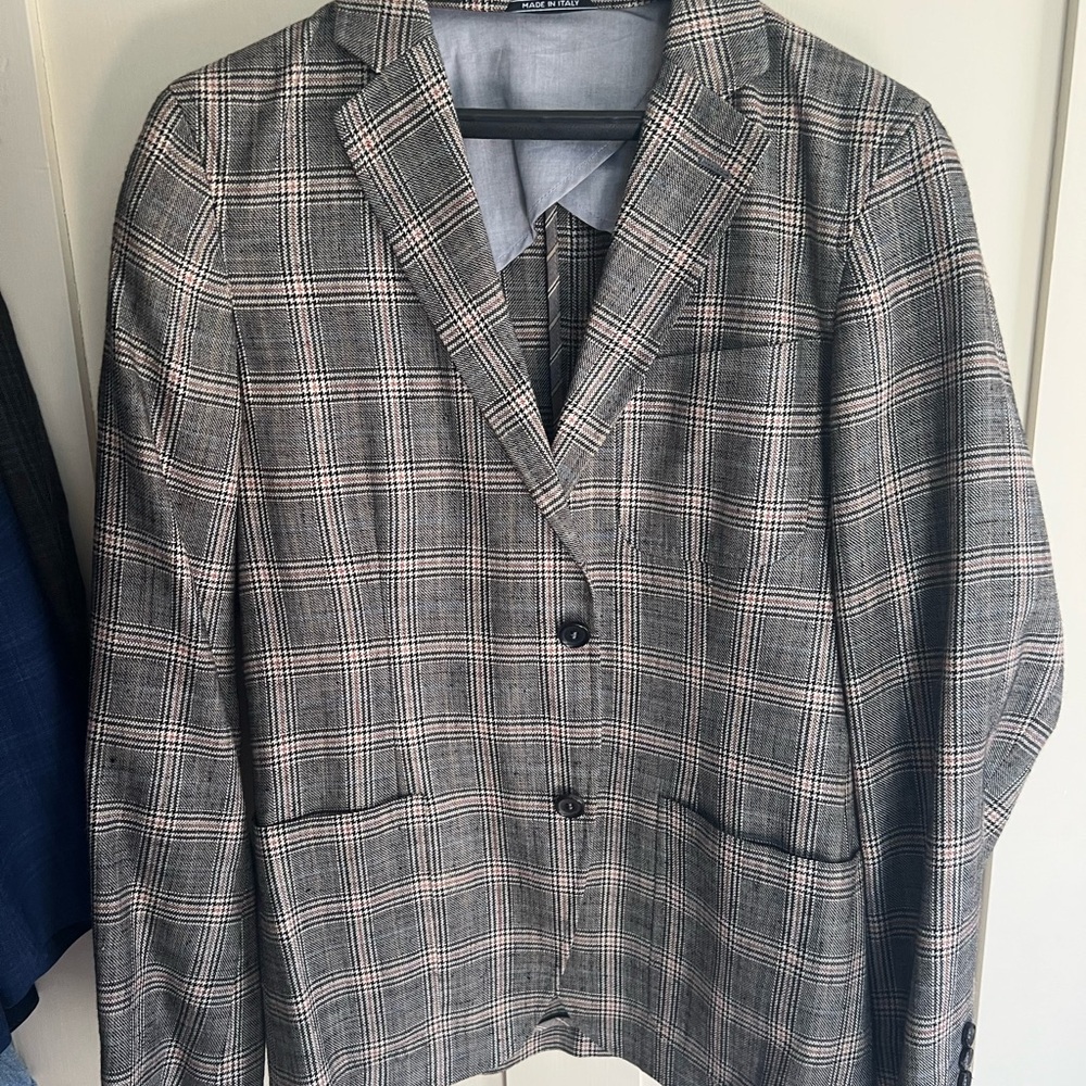 Billy Reid Gray Sport Coat with Windowpane Design